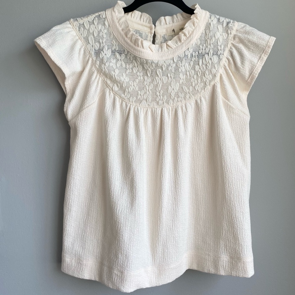 Madewell Floral Lace Inset Jacquard Top in Antique Cream